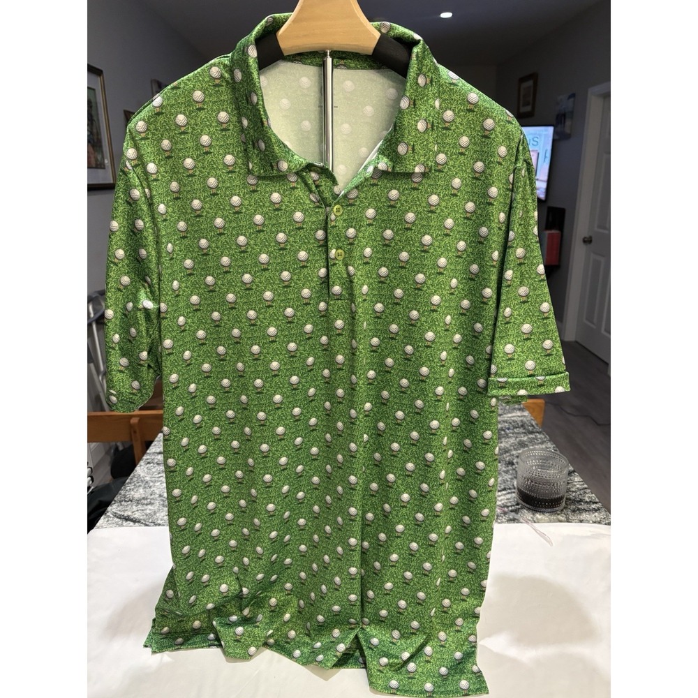 Caddy Cart "Tee'd Up" Men's Large Golf Polo Stretch SPF 50 Golf Tee Pattern